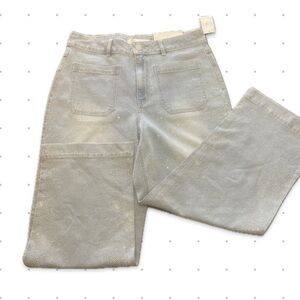 Cato hi-Rise Light Gray Wide-Leg w straight ankle Jeans with Subtle Stud Detail